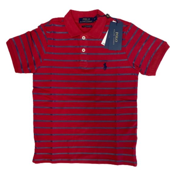 NWT Polo Ralph Lauren Boys Striped Cotton Mesh Polo Shirt Color Red 9yr-10yr - Picture 1 of 6